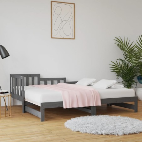 vidaXL Sofá cama extraíble madera maciza de pino gris 2x(80x200) cm