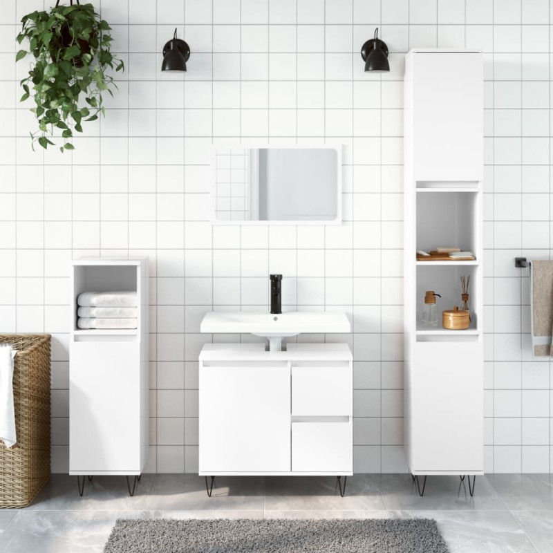 vidaXL Armario de baño madera contrachapada blanco brillo 30x30x190 cm vidaXL Armario de baño madera contrachapada blanco brillo 30x30x190 cm