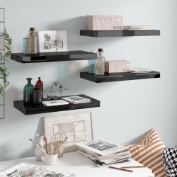 vidaXL Estante flotante de pared 4 uds MDF negro brillo 50x23x3,8 cm