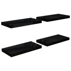 vidaXL Estante flotante de pared 4 uds MDF negro brillo 50x23x3,8 cm