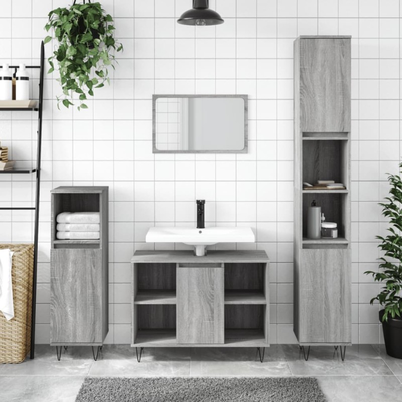 vidaXL Armario de baño madera contrachapada gris Sonoma 30x30x100 cm vidaXL Armario de baño madera contrachapada gris Sonoma 30x30x100 cm