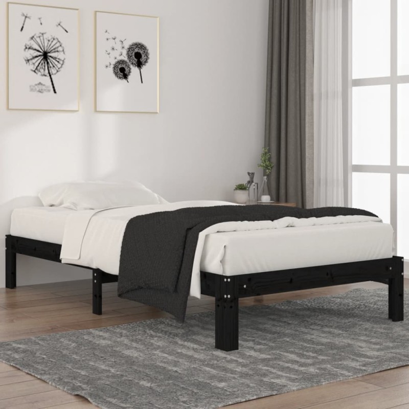 vidaXL Estructura de cama madera maciza de pino negra 100x200 cm vidaXL Estructura de cama madera maciza de pino negra 100x200 cm