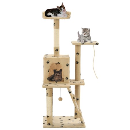 vidaXL Rascador para gatos con poste de sisal 120 cm huellas beige