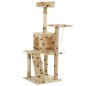 vidaXL Rascador para gatos con poste de sisal 120 cm huellas beige