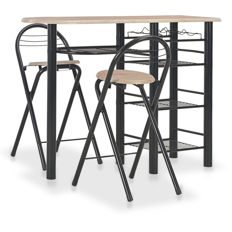 vidaXL Mesa y taburetes de cocina con estantes de madera y acero vidaXL Mesa y taburetes de cocina con estantes de madera y acero