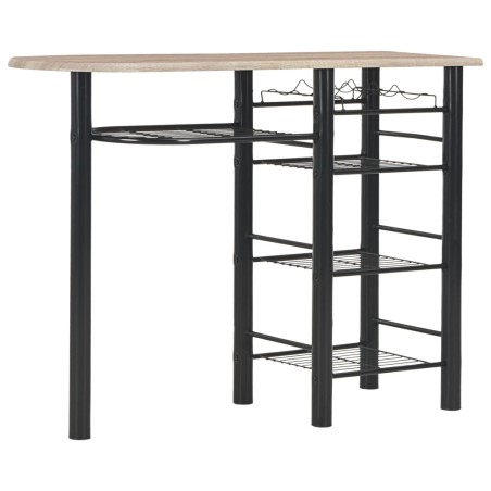 vidaXL Mesa y taburetes de cocina con estantes de madera y acero