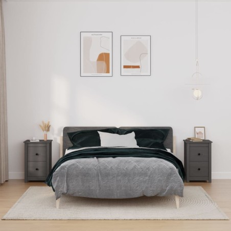 vidaXL Mesitas de noche 2 uds madera maciza de pino gris 40x35x61,5 cm