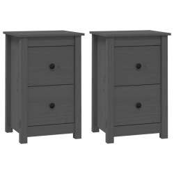 vidaXL Mesitas de noche 2 uds madera maciza de pino gris 40x35x61,5 cm