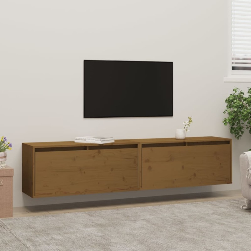 vidaXL Armario de pared 2 uds madera de pino marrón miel 80x30x35 cm vidaXL Armario de pared 2 uds madera de pino marrón miel 80x30x35 cm