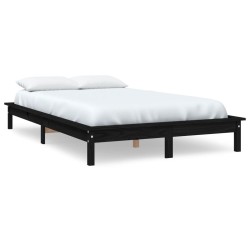vidaXL Estructura de cama doble madera maciza pino negro 135x190 cm