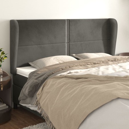 vidaXL Cabecero con orejas de terciopelo gris oscuro 163x23x118/128 cm