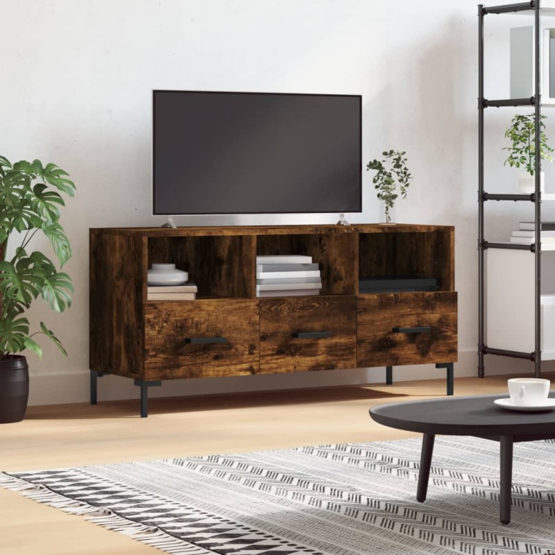 vidaXL Mueble de TV madera de ingeniería roble ahumado 102x36x50 cm vidaXL Mueble de TV madera de ingeniería roble ahumado 102x36x50 cm