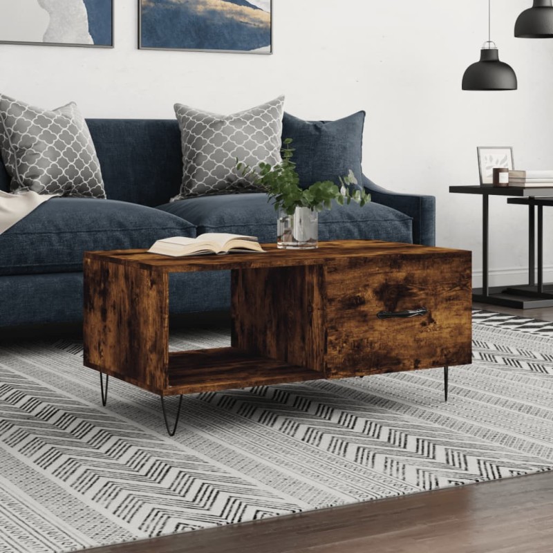 vidaXL Mesa de centro madera contrachapada roble ahumado 90x50x40 cm vidaXL Mesa de centro madera contrachapada roble ahumado 90x50x40 cm
