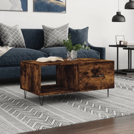 vidaXL Mesa de centro madera contrachapada roble ahumado 90x50x40 cm