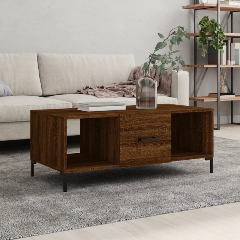 vidaXL Mesa de centro madera contrachapada roble marrón 102x50x40 cm vidaXL Mesa de centro madera contrachapada roble marrón 102x50x40 cm