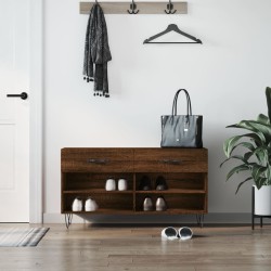 vidaXL Banco zapatero madera de ingeniería marrón roble 102x35x55 cm