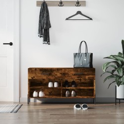 vidaXL Banco zapatero madera de ingeniería roble ahumado 102x35x55 cm