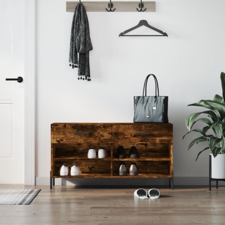 vidaXL Banco zapatero madera de ingeniería roble ahumado 102x35x55 cm