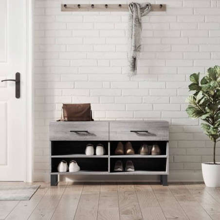 vidaXL Banco zapatero madera de ingeniería gris Sonoma 102x35x55 cm
