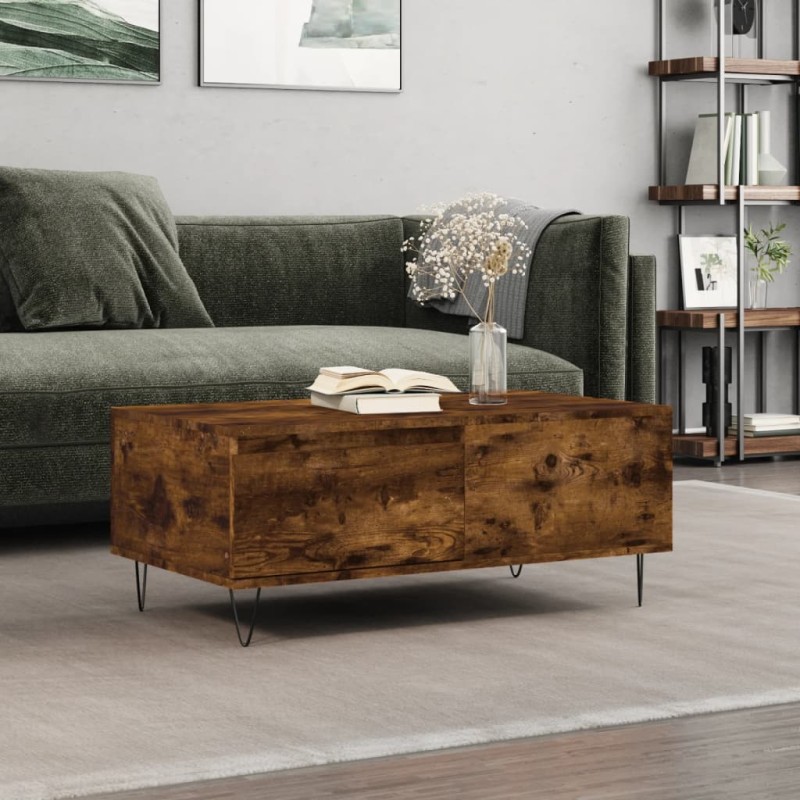 vidaXL Mesa de centro madera contrachapada roble ahumado 90x50x36,5 cm