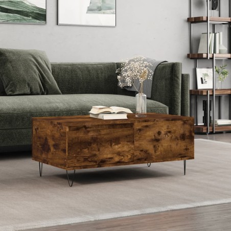 vidaXL Mesa de centro madera contrachapada roble ahumado 90x50x36,5 cm