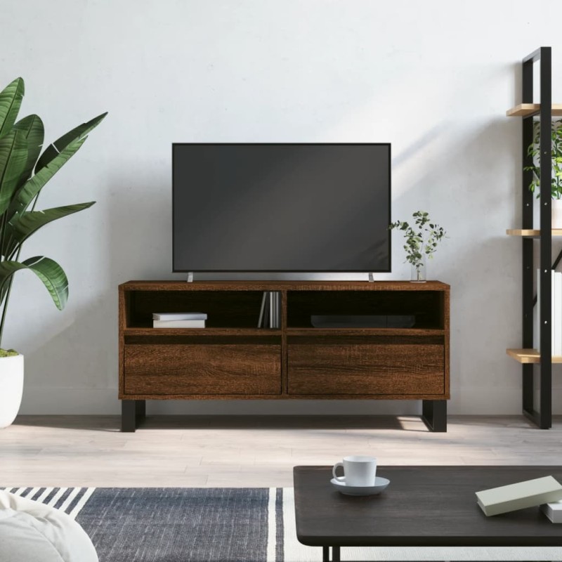 vidaXL Mueble de TV madera contrachapada marrón roble 100x34,5x44,5 cm vidaXL Mueble de TV madera contrachapada marrón roble 100x34,5x44,5 cm