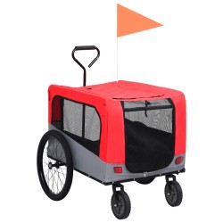 vidaXL Remolque de bicicleta para mascotas cochecito 2 en 1 rojo gris