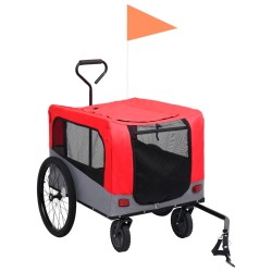 vidaXL Remolque de bicicleta para mascotas cochecito 2 en 1 rojo gris
