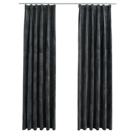 vidaXL Cortinas opacas y ganchos 2 pzas terciopelo antracita 140x175cm