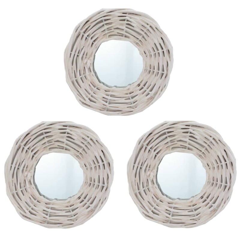 vidaXL Espejos 3 unidades mimbre blanco 15 cm vidaXL Espejos 3 unidades mimbre blanco 15 cm