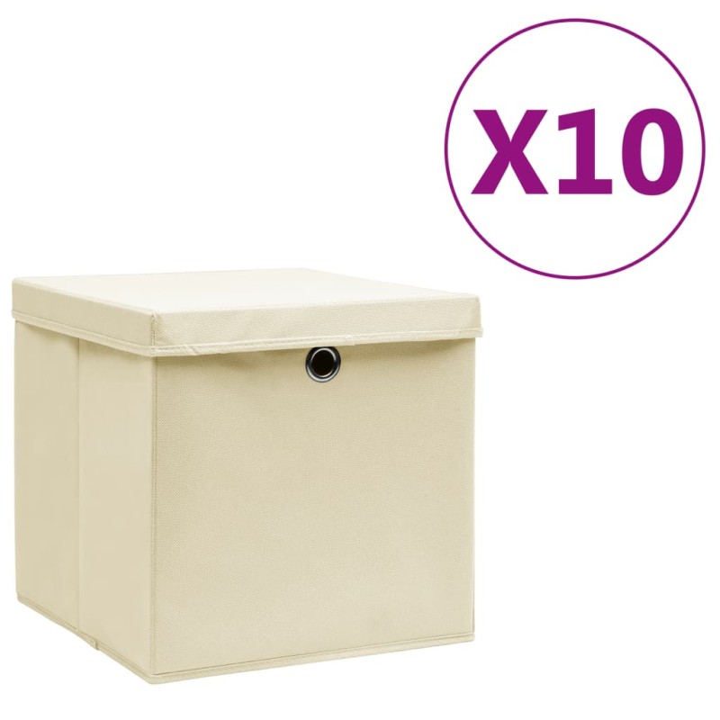 vidaXL Cajas de almacenaje con tapas 10 uds crema 28x28x28 cm vidaXL Cajas de almacenaje con tapas 10 uds crema 28x28x28 cm