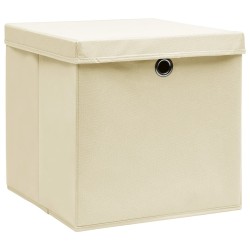 vidaXL Cajas de almacenaje con tapas 10 uds crema 28x28x28 cm