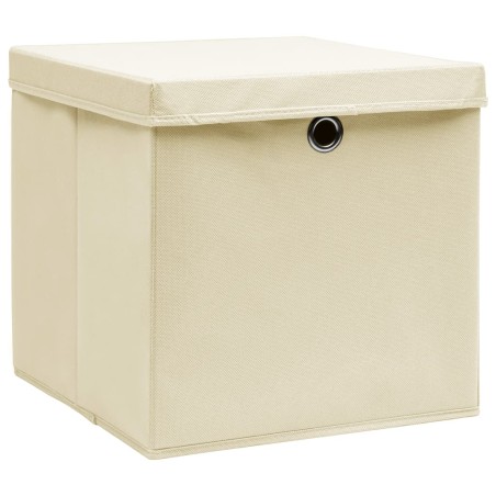 vidaXL Cajas de almacenaje con tapas 10 uds crema 28x28x28 cm