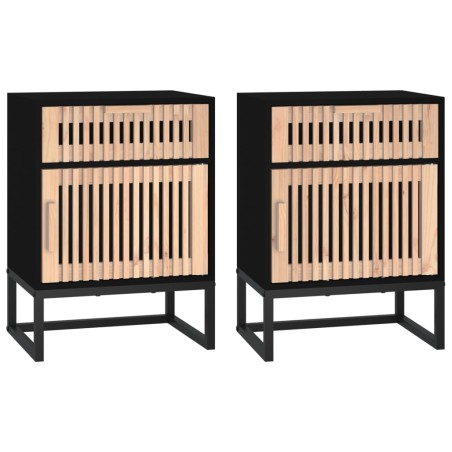 vidaXL Mesitas de noche 2 uds hierro y madera negro 40x30x55,5 cm