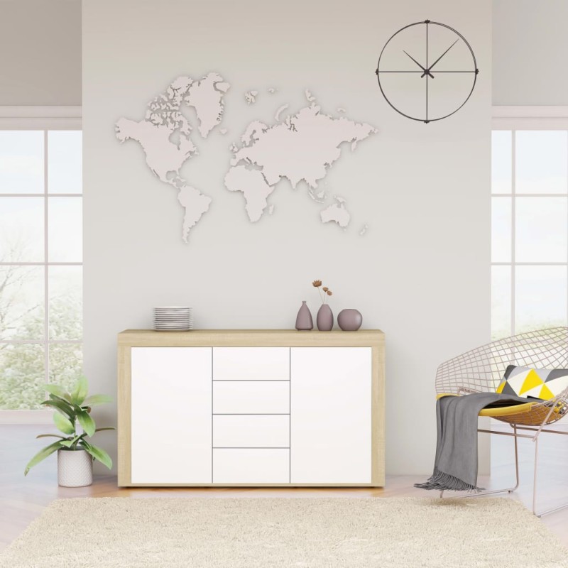 vidaXL Aparador madera contrachapada blanco y roble Sonoma 120x36x69cm vidaXL Aparador madera contrachapada blanco y roble Sonoma 120x36x69cm