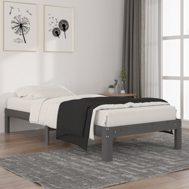 vidaXL Estructura de cama madera maciza de pino gris 90x200 cm vidaXL Estructura de cama madera maciza de pino gris 90x200 cm