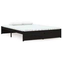 vidaXL Estructura de cama doble madera maciza negro 135x190 cm