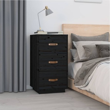 vidaXL Mesita de noche madera maciza de pino negro 40x40x75 cm