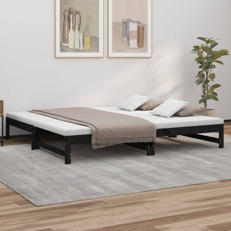 vidaXL Sofá cama extraíble madera maciza de pino negro 2x(100x200) cm vidaXL Sofá cama extraíble madera maciza de pino negro 2x(100x200) cm