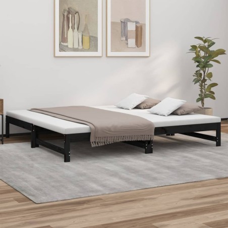 vidaXL Sofá cama extraíble madera maciza de pino negro 2x(100x200) cm