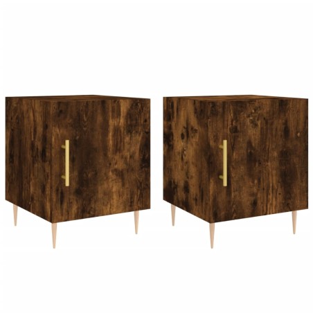 vidaXL Mesitas noche 2 uds madera ingeniería roble ahumado 40x40x50 cm