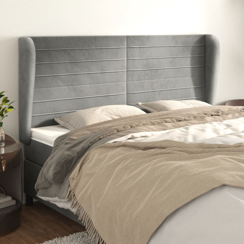 vidaXL Cabecero con orejas de terciopelo gris claro 183x23x118/128 cm vidaXL Cabecero con orejas de terciopelo gris claro 183x23x118/128 cm