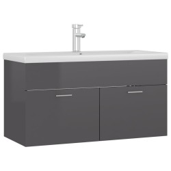 vidaXL Mueble con lavabo madera de ingeniería gris brillante