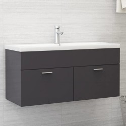 vidaXL Mueble con lavabo madera de ingeniería gris brillante