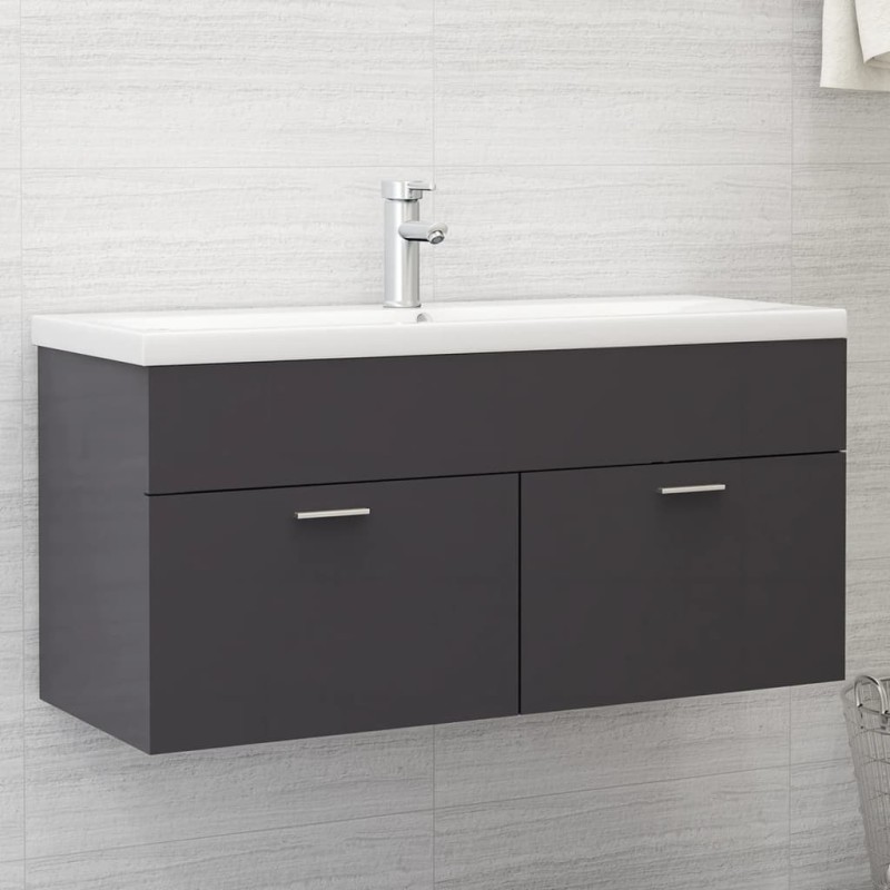 vidaXL Mueble con lavabo madera de ingeniería gris brillante vidaXL Mueble con lavabo madera de ingeniería gris brillante