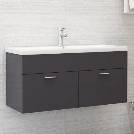 vidaXL Mueble con lavabo madera de ingeniería gris brillante