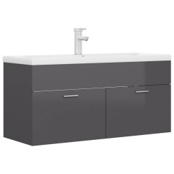 vidaXL Mueble con lavabo madera de ingeniería gris brillante