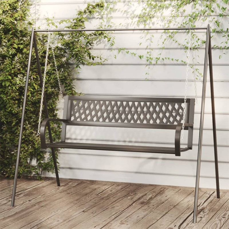 vidaXL Banco balancín de jardín 125 cm acero y plástico negro vidaXL Banco balancín de jardín 125 cm acero y plástico negro