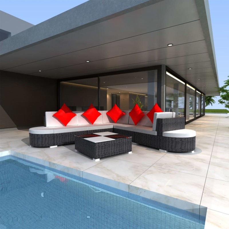 vidaXL Set muebles de jardín 8 piezas y cojines ratán sintético negro vidaXL Set muebles de jardín 8 piezas y cojines ratán sintético negro
