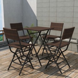 vidaXL Set comedor de jardín plegable 5 pzas poli ratán y acero marrón